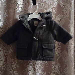 Children's Place Gray wool baby 0-3 mo‎ hooded jacket zip button pockets